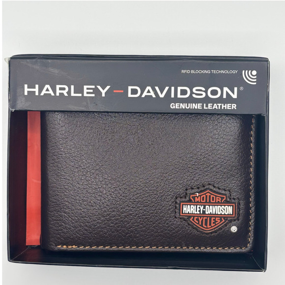 Harley Davidson Mens Genuine Leather RFID Bifold Wallet MWM079/01 Brown - Picture 3 of 13